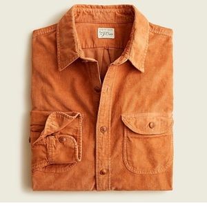 Mens Large JCREW garment dyed corduroy shirt long sleeve. NWT color pale clay
